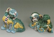 B034 高枝明---戲球對獅 公15x15x17cm 母18x10x13cm 1987